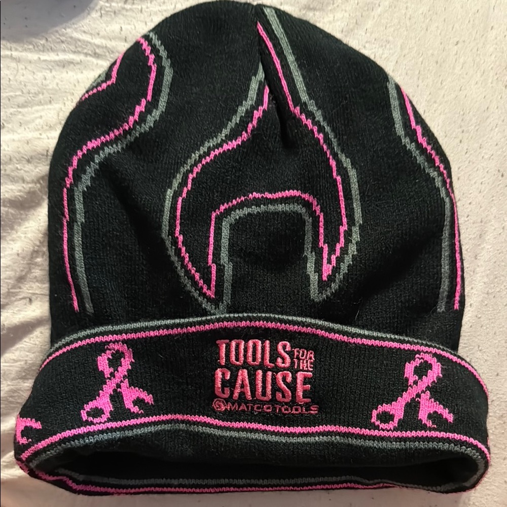 Matco Tools Black and Pink Beanie with Ribbon Design